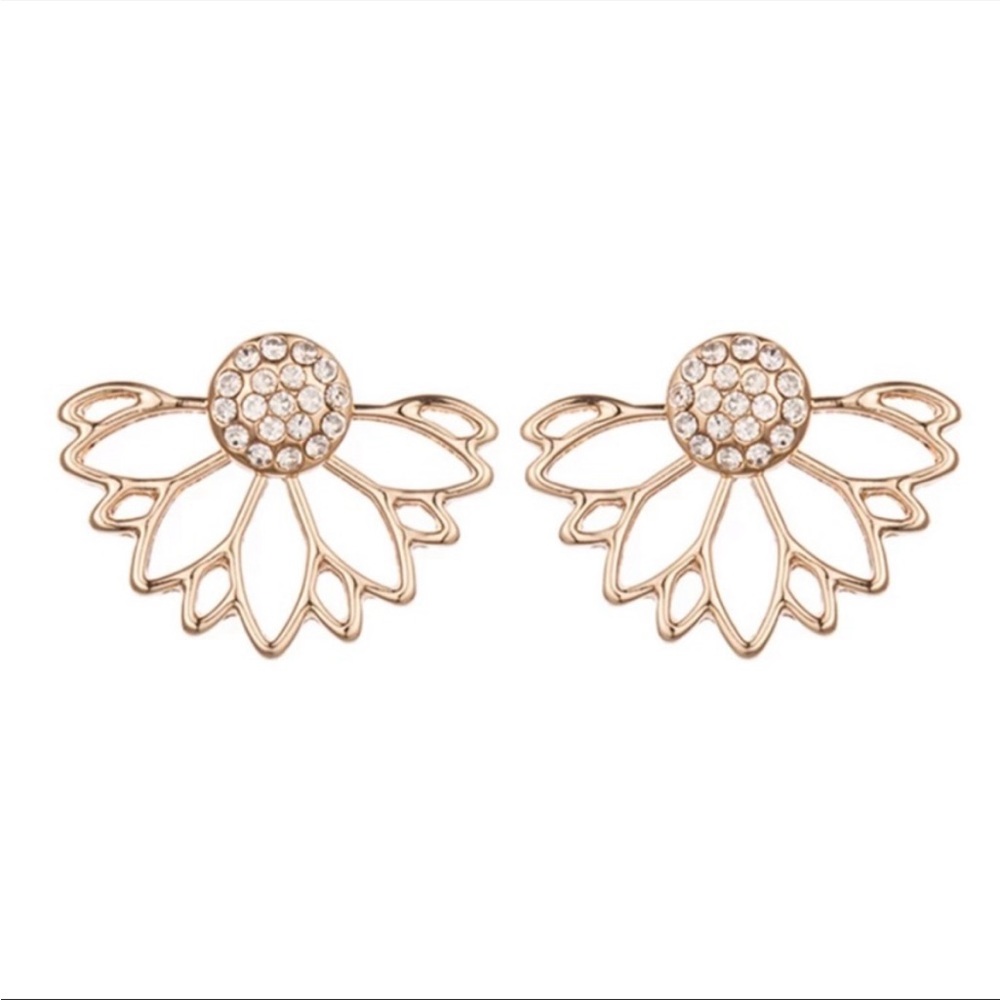 Gold Filled Lotus CZ Post Earrings - Picture 2 of 3